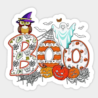 vintage Boo Creepy Owl Pumpkin Ghost Funny Halloween Costume Sticker